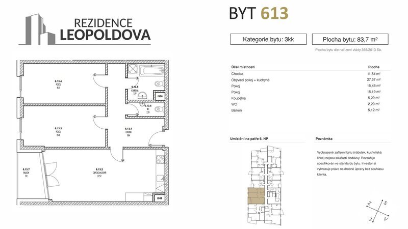 Prodej bytu 613 Rezidence Leopoldova