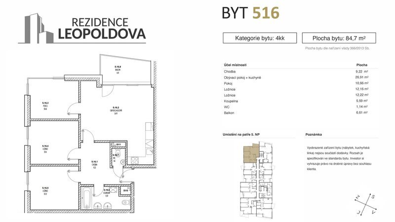 Prodej bytu 516 Rezidence Leopoldova