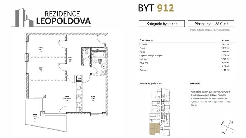 Prodej bytu 912 Rezidence Leopoldova