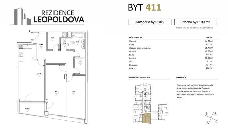 Prodej bytu 411 Rezidence Leopoldova