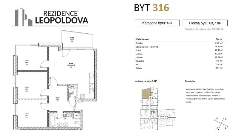 Prodej bytu 316 Rezidence Leopoldova