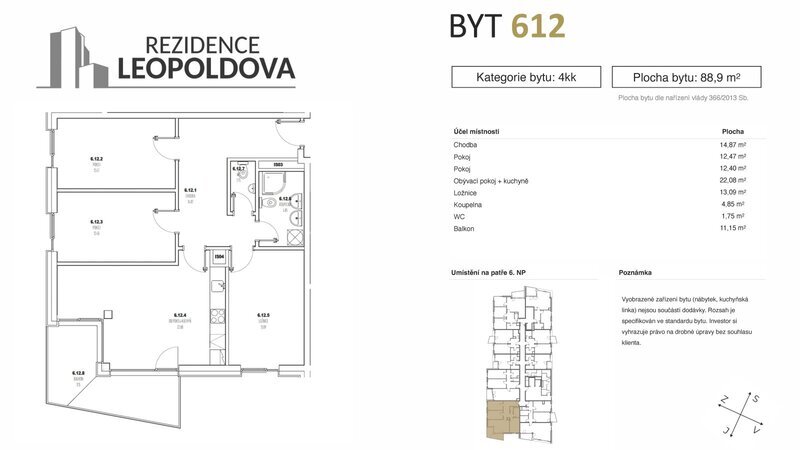 Prodej bytu 612 Rezidence Leopoldova