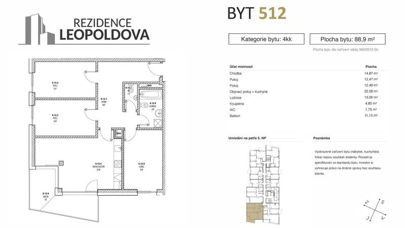 Prodej bytu 512 Rezidence Leopoldova