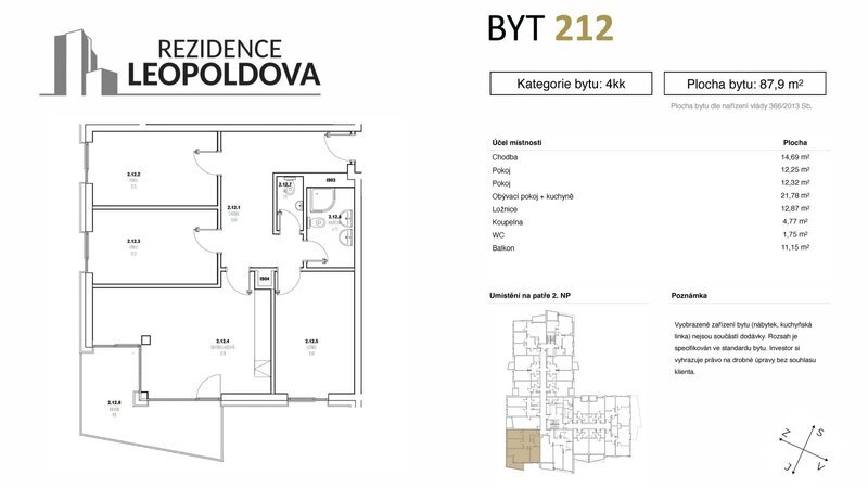 Prodej bytu 212 Rezidence Leopoldova