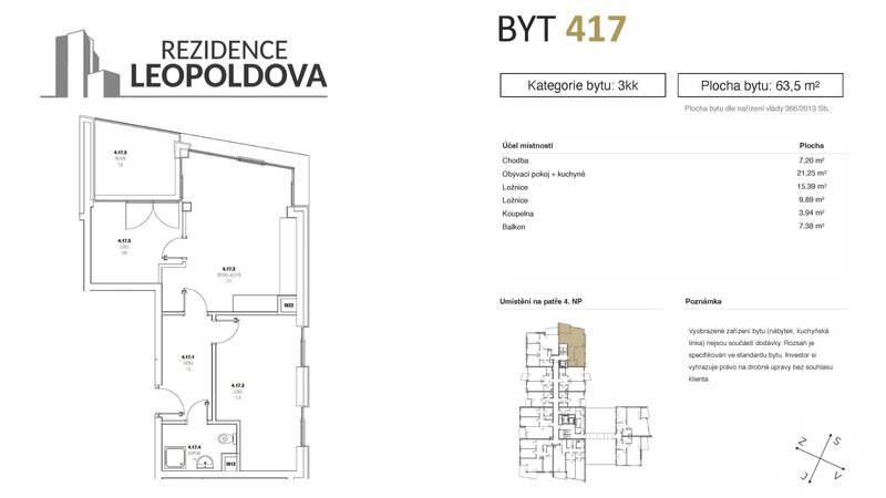 Prodej bytu 417 Rezidence Leopoldova