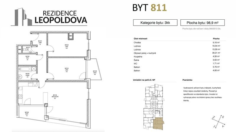 Prodej bytu 811 Rezidence Leopoldova