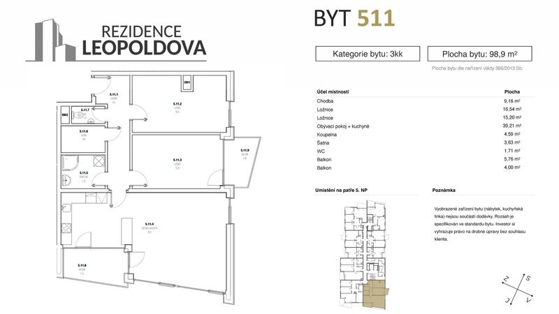 Prodej bytu 511 Rezidence Leopoldova