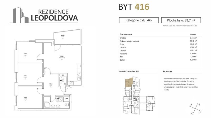 Prodej bytu 416 Rezidence Leopoldova