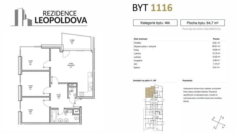 Prodej bytu 1116 Rezidence Leopoldova