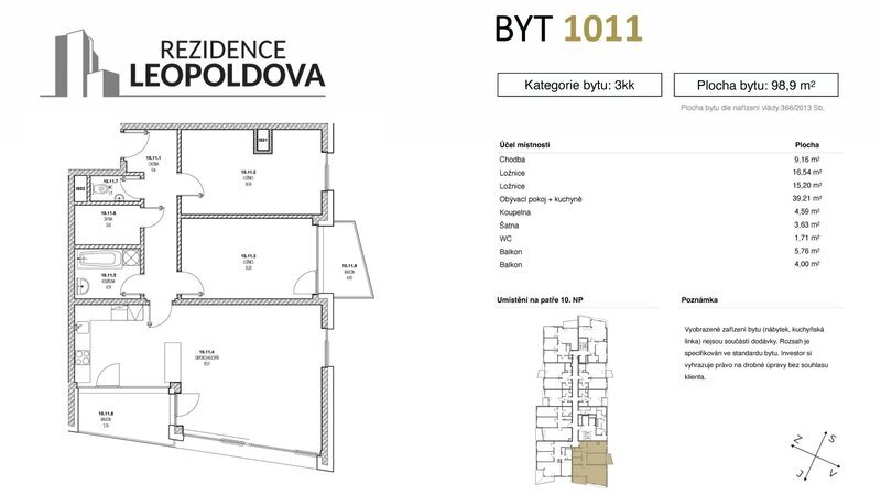 Prodej bytu 1011 Rezidence Leopoldova