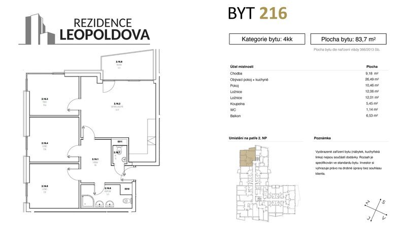 Prodej bytu 216 Rezidence Leopoldova