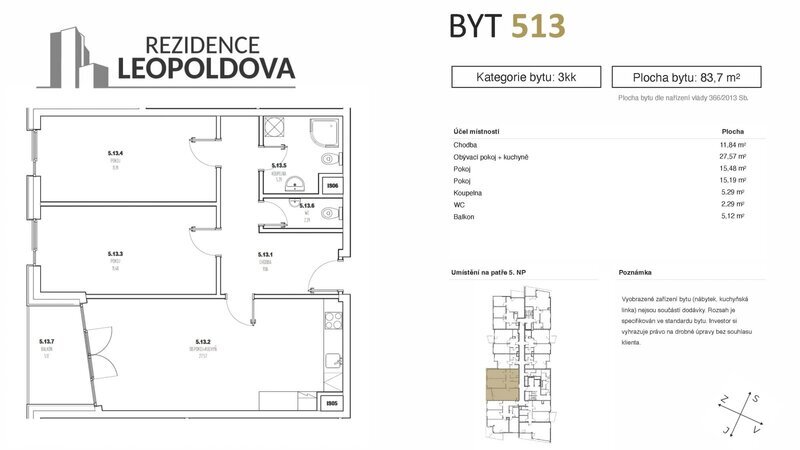 Prodej bytu 513 Rezidence Leopoldova