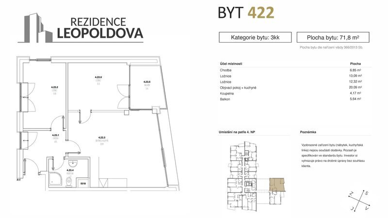 Prodej bytu 422 Rezidence Leopoldova